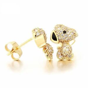 18K Gold Plated Snoopy Peanuts Theme Pave Inlay Earrings